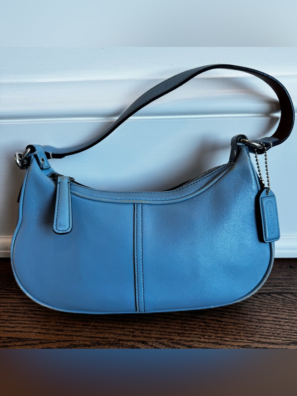 RARE Vintage Coach Pool Blue Leather Hamptons Demi Hobo Bag 7593 Y2K w/Hangtag